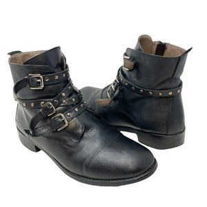 Bela-Vita Mod-Italy Black Leather Strap Wrap Zip Ankle Boots - Size 10 WW